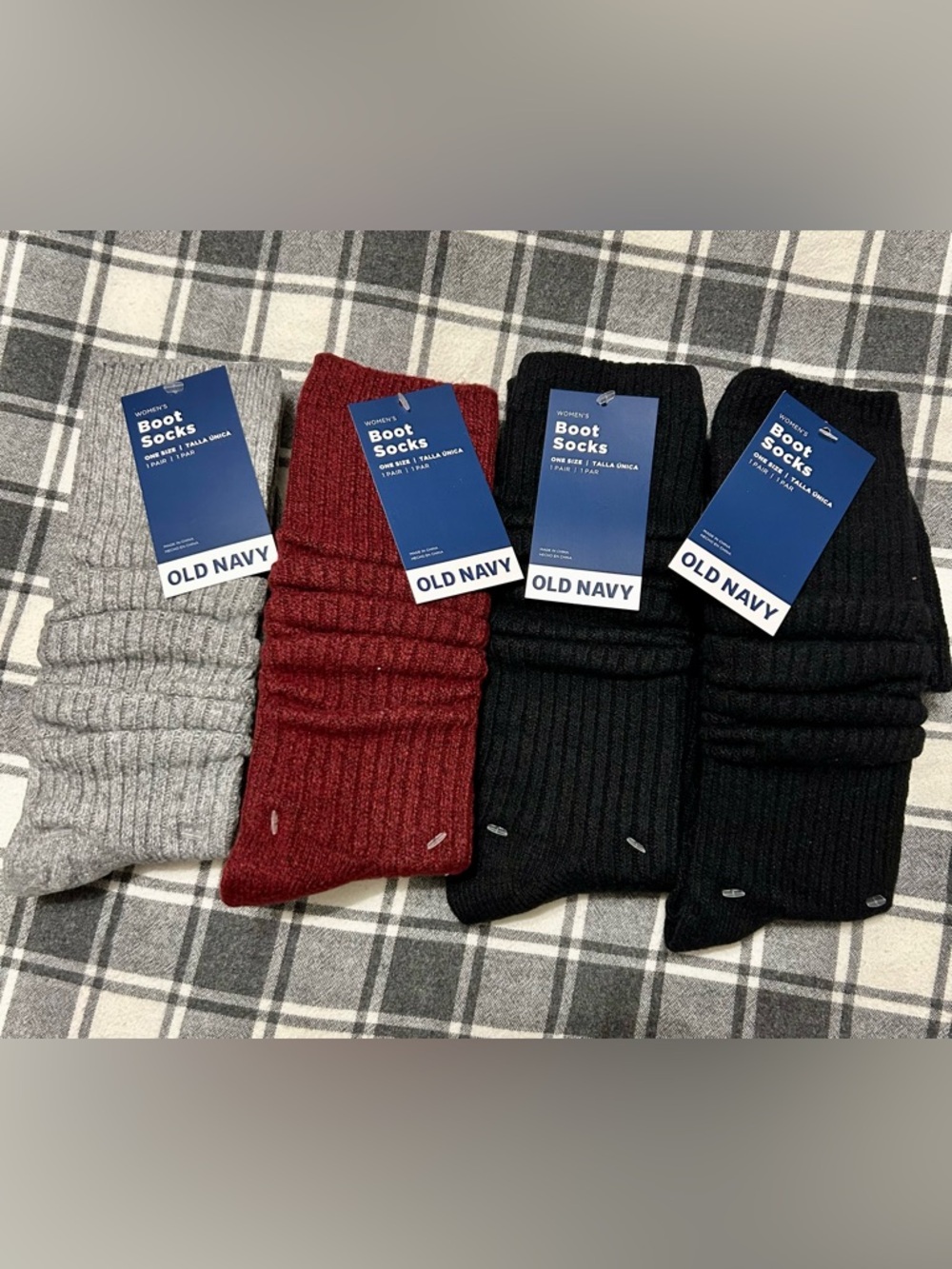 Old Navy Boot Socks set of 4 - Grey, Burgundy & Black - NWT